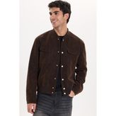 Tudors Erkek Relax Fit Rahat Kesim Süet Görünümlü Ribanalı Yaka Astarlı Cepli Kahverengi Bomber Ceket - 2XL