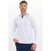 Tudors Erkek Slim Fit Dar Kesim %100 Pamuk Uzun Kollu Beyaz Polo Yaka Sweatshirt