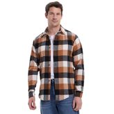 TUDORS Slim Fit Dar Kesim Kareli Kışlık Oduncu Gömlek, S, DR250028-3129, Kahverengi, Erkek