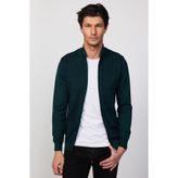 Tudors Slim Fit Dar Kesim Yarım Balıkçı Yaka Fermuarlı Önü Desenli Yeşil Erkek Hırka