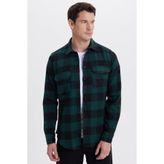 TUDORS Slim Fit Uzun Kollu Kareli Kışlık Oduncu Gömlek Yeşil-Lacivert, DR250022-2447