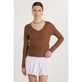 TUDORS Standart Fit Geniş Yaka Lastikli Kol Bluz, KDN25056