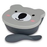 TUM TUM Vantuzlu bebek tabağı, kapaklı ve kaşıklı, bebek yemek takımı seti 6 ay + Kev Koala, gri