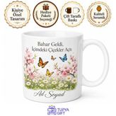 Tupya Gift Bahar İnsanı Çiçek Açan Dal Kelebek Papatya Tarlası İlkbahar Neşesi Porselen Kupa Hediye Bardak