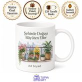 Tupya Gift Balkon Bahçeciliği Saksı Çiçekleri Şehirde Doğa Temalı Porselen Kupa Bardak Hediye