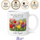 Tupya Gift Dünya Lale Günü Baharın Müjdecisi Renkli Çiçekler Baskılı Porselen Kupa Bardak Hediye - Adet - Beyaz