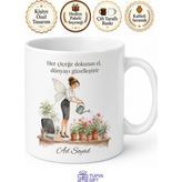 Tupya Gift Ofisin Doğa Perisi Çiçek Sulayan Kupa Bardak Hediye Baskılı Porselen Mug - Adet - Beyaz
