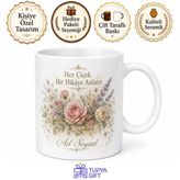Tupya Gift Vintage Çiçek Motifli Romantik Nostaljik Çay Kupası Porselen Bardak Hediye