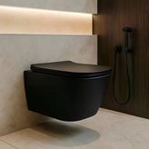 Turavit Luna Kanalsız Mat Siyah Asma Klozet LN5610S, Luna Mat Siyah Duroplast Yavaş Kapak
