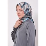 Turkuaz Harf Baskılı Twill İpek Eşarp