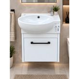 Turkuaz Lavabolu 28X45 cm Mini Banyo Dolabı Soft Beyaz