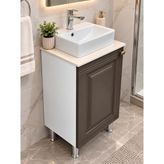 Turkuaz Lavabolu 47X34 cm Mini Wc Banyo Dolabı - Membran Kapaklı , Ayaklı Model - Kahverengi