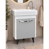 Turkuaz Lavabolu 50 cm Wc Banyo Dolabı Beyaz&gri ( Dar Alanlar Için Ideal ) - Açık Beyaz - Gri