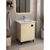 Turkuaz Lavabolu 60 cm Ithal Membran Kapaklı Banyo Dolabı - Sarı