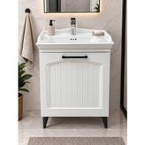 Turkuaz Lavabolu 65 cm Banyo Dolabı - Ayaklı, Beyaz Membran Kapaklı