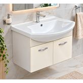 Turkuaz Lavabolu + 75 cm + Banyo Dolabı + Duvara Asma - Krem - Gri