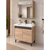 Turkuaz Lavabolu 80 cm Banyo Dolabı Takımı - Meşe