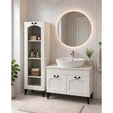 Turkuaz Lavabolu Italyan Membran Kapak Banyo Dolabı Seti - Beyaz