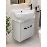 Turkuaz Lavabolu Mini Serisi 28X45 cm Gri Asma Banyo Dolabı – Siyah Kulplu