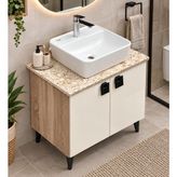 Turkuaz Tezgah Üstü Lavabolu Modern Banyo Dolabı Ahşap & Krem