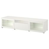 Tv Sehpası, Beyaz-Şeffaf Cam, 180X42X39 Cm, Lappvıken/sındvık, Çıt Çıt Raylı