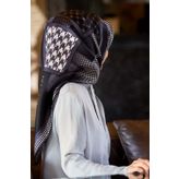 Twill İpek Eşarp SİYAH/GRİ 90x90