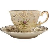 Twinkle Diana Porselen Vintage Gold Detaylı Çiçek Desenli 6'lı Kahve Fincan Seti 12 Parçalı Renkli