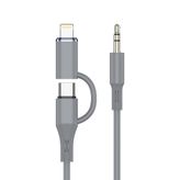 Type-C Ve İphone Lightning To 3.5Mm Aux Dolanmaz Silikon Ses Kablosu 2 İn 1 Stereo Otg Mt2812