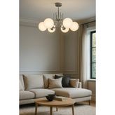 Uçar Idil Modern Tasarım Yatak Odası Mutfak Salon Oturma Odası Krom Renk Beyaz Camlı 6 Lı Avize