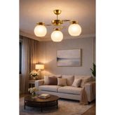 Uçar Modern Ilay Eskitme Gold Boyalı 3 Lü Camlı Avize