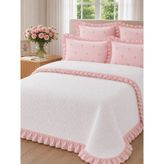Uçkan Home %100 Pamuk Tek Kişilik Fırfırlı Pike Seti - Beyaz - Pembe