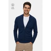 Ucla Brando Lacivert Fermuarlı Nakışlı %100 Pamuk Standard Fit Erkek Triko Hırka - XL