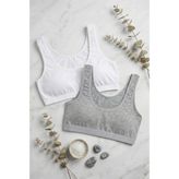 Underwear Bodyway 2'li Set Kalın Askılı Pamuklu Penye Büstiyer - Telsiz Balensiz Yarım Atlet Sporcu ve Uyku Sütyeni - Büyük Beden - 100 - 105 - Beyaz - Gri Melanj