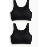 Underwear Bodyway 2'li Set Kalın Askılı Pamuklu Penye Büstiyer - Telsiz Balensiz Yarım Atlet Sporcu ve Uyku Sütyeni - Büyük Beden - 90 - 95 - Siyah - Siyah