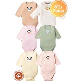 Unisex %100 Organik Pamuklu Hayvan Figür Baskılı 3-6-9-12 Ay 6lı Uzun Kollu Bebek Body Zıbın - 6 - 9 Ay - Pembe-BR105