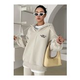 Unisex Happy Baskılı Oversize Kapüşonlu Sweatshirt