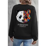 Unisex Panda Baskılı Bisiklet Yaka Sweatshirt