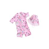 UPF50+ Pembe Unicorn Mavi Balon Desenli Kız Çocuk Şapka Mayo Set