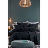 Upstyle Kapitone Yatak Örtüsü Seti Çift Kişilik Solid Siyah - 200 x 220 cm