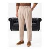 urban wear URBAN ERKEK BEJ Çift Pileli Yüksek Bel İtalyan Kesim Kumaş Pantolon -2628