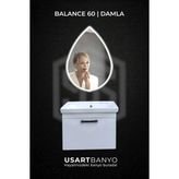 Usart Balance 60 cm Beyaz Banyo Dolabı, Damla Beyaz LED Ayna 80 x 56 cm
