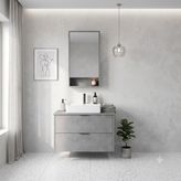 Usart Stone 80 cm Banyo Dolabı Seti (Çanak Lavabolu & Aynalı Dolaplı), Modern & Şık Tasarım - Gri