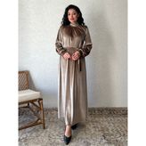 Uzun Kadife Elbise (Bej, L-XL)