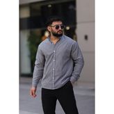Uzun Kollu Siyah Renk Beyaz Çizgili Yarım Oversize Erkek Gömlek - 2XL