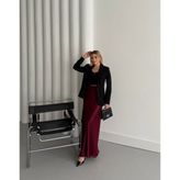 Uzun Saten Etek - Bordo - M