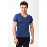 V Yaka Basic Slim Fit Erkek Tişört T-Shirt Lacivert