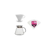V60 Porselen Drıpper No.2 & Harıo V60 Filtre Kağıdı 100Lü & Cam Kahve Servis Potu