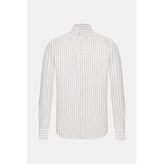 Vakko Beige Striped Pattern Cotton Linen Shirt - Bej