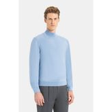 Vakko Blue Mock Neck Knit Sweater - Mavi - 2XL