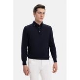 Vakko By Gran Sasso Buttoned Collar Wool Knit Sweater - Mavi - 50